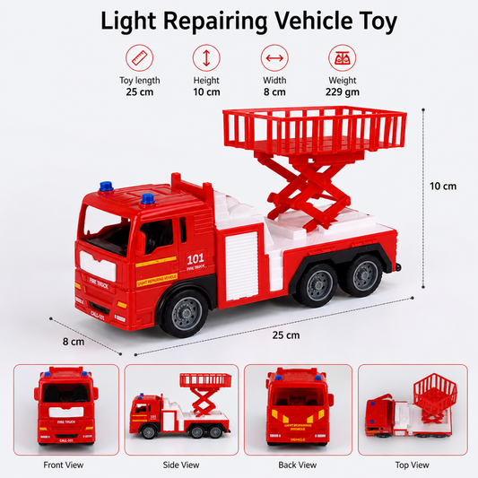 Light Repairing Vehicle Toy Lumo Fire Truck with Hydraulic Lift Platform β No Battery Required, Durable Kids Construction Rescue Truck (25 cm, Red & White)