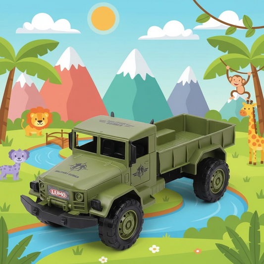 Lumo Military Open Truck Toy (33.5 cm) | Big Size Army Truck | Friction Powered | Durable Kids Toy Vehicle