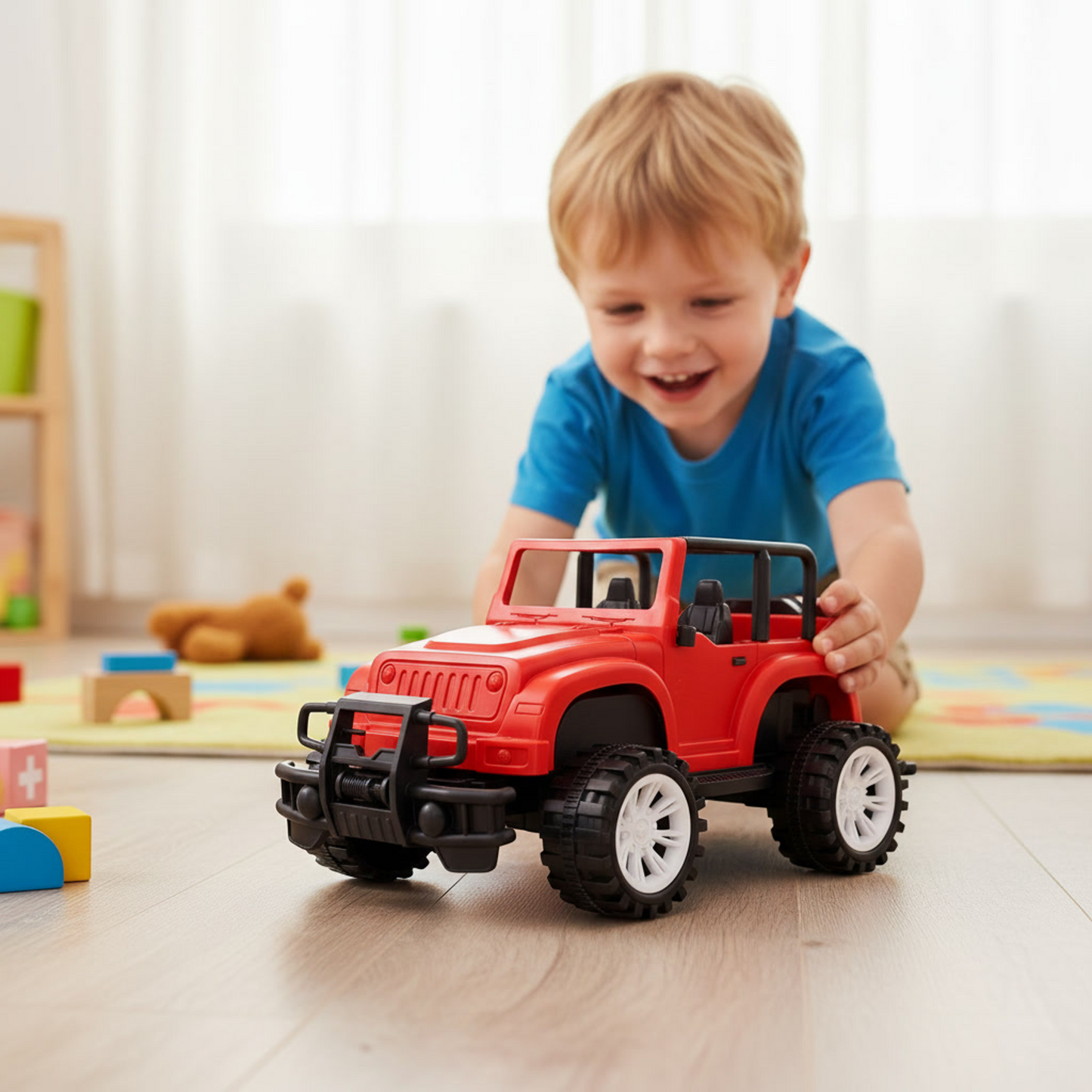 Friction Lumo Thar Jeep Toy for Kids – No Battery Required Off-Road Jeep Toy, Big Wheel Adventure Car (23 cm, Red) | Durable & Safe Kids Toy