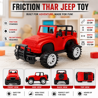 Friction Lumo Thar Jeep Toy for Kids – No Battery Required Off-Road Jeep Toy, Big Wheel Adventure Car (23 cm, Red) | Durable & Safe Kids Toy