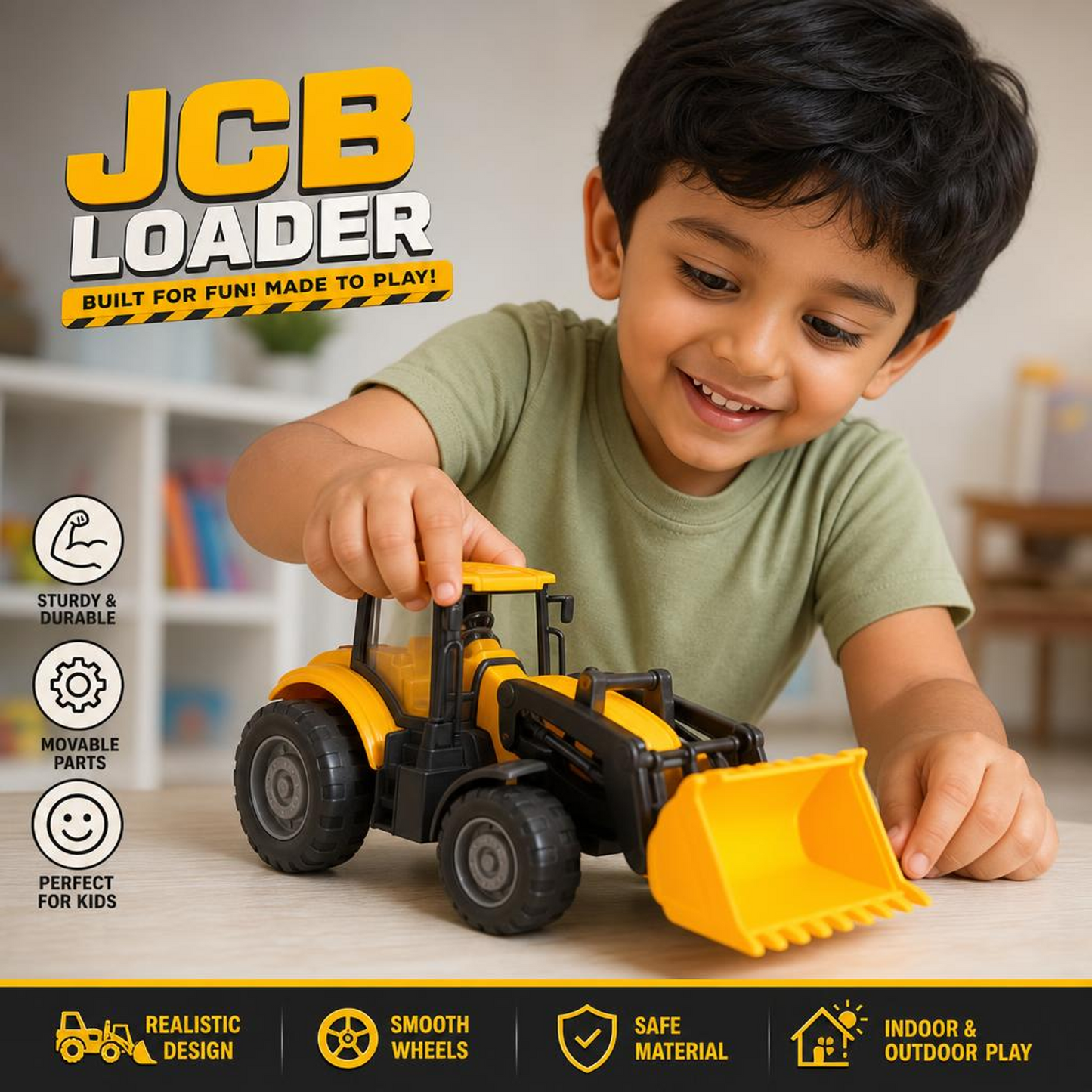 Loader Construction Toy for Kids – 31cm Big Size Friction Powered Bulldozer | No Battery | Heavy Duty Toy Truck