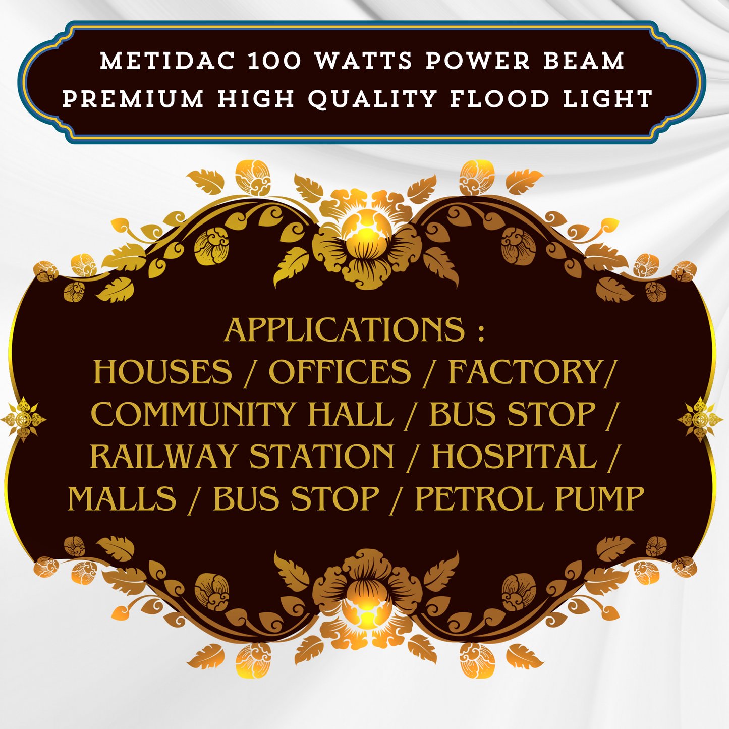 Metidac 100W Flood Light | Aluminium Die-Cast Body | IP66 Water Proof | Premium Quality