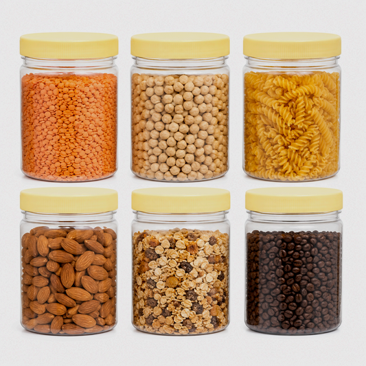 METIDAC Transparent Plastic Storage Container Set of 6 | 250 ml | Airtight Lids, Leak Resistant, BPA Free, Food Grade Plastic, Spice & Dry Fruit Jars