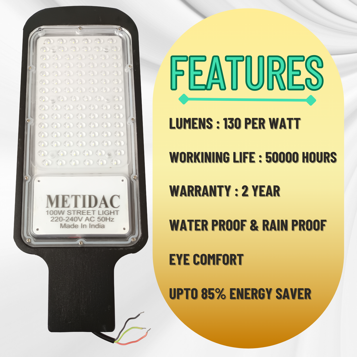Metidac 30W LED Street Light | Aluminium Die-Cast Body | IP66 Water Proof | Premium Quality
