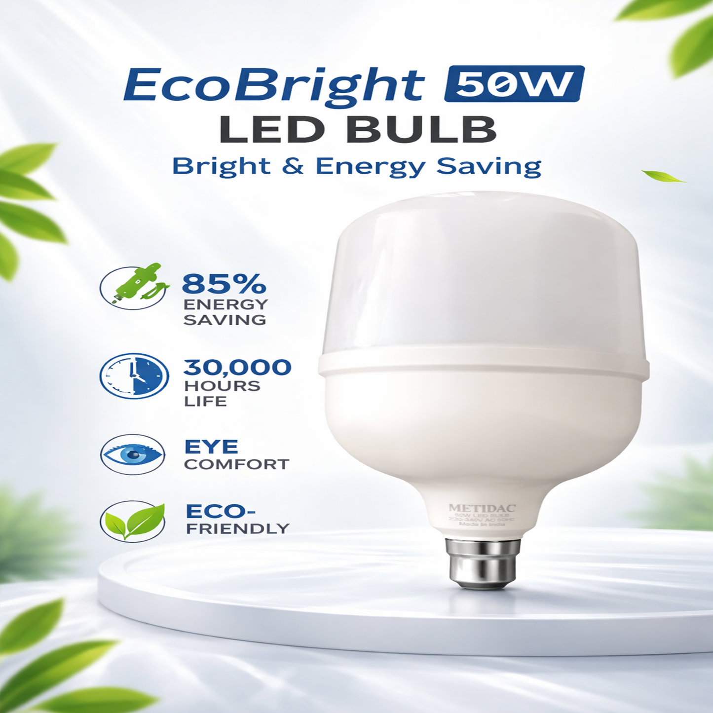 Metidac 50W LED Bulb | Cool White | Mercury Free | Powerful | Energy Efficient