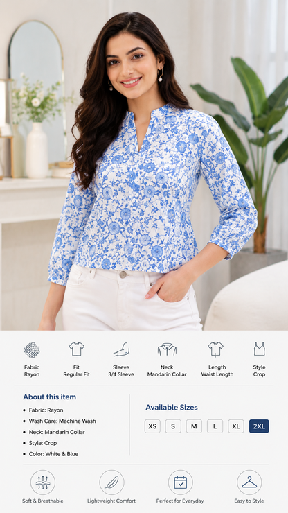 Women's Floral Printed Cotton Regular Fit Top
