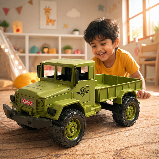 Lumo Military Open Truck Toy (33.5 cm) | Big Size Army Truck | Friction Powered | Durable Kids Toy Vehicle