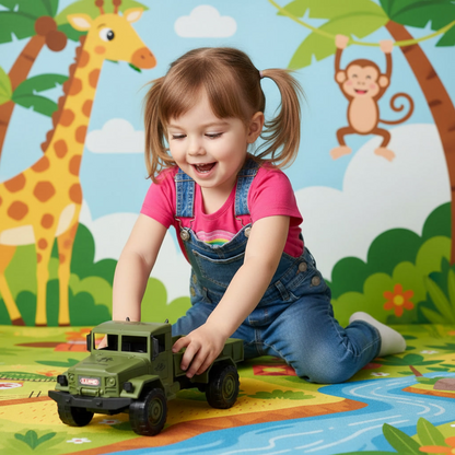 Lumo Military Open Truck Toy (33.5 cm) | Big Size Army Truck | Friction Powered | Durable Kids Toy Vehicle