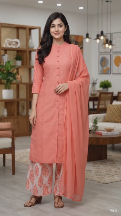 Women's Cotton Solid Readymade Salwar Suit Set